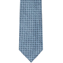 Load image into Gallery viewer, Flat front view of a blue on blue square grid pattern necktie