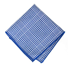 Load image into Gallery viewer, A folded blue check tablecloth pattern pocket square