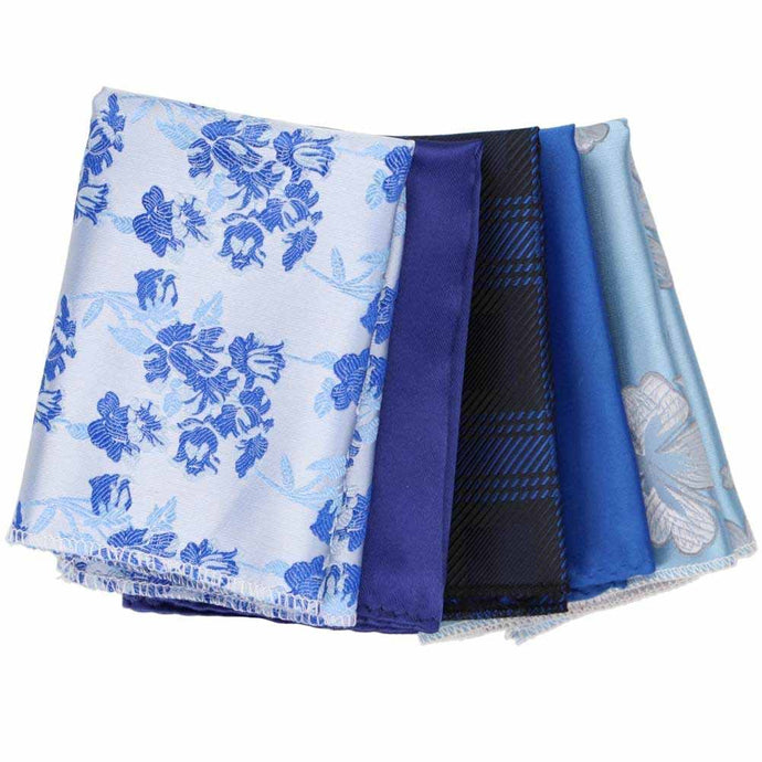 5 assorted blue pocket squares