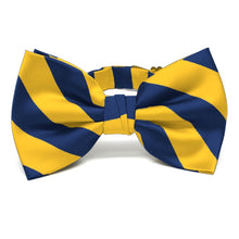 Load image into Gallery viewer, Blue Velvet and Golden Yellow Striped Bow Tie