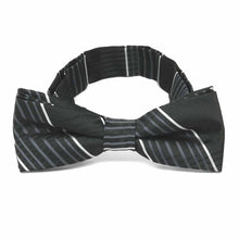 Load image into Gallery viewer, Boys&#39; black, silver and white plaid bow tie, front view