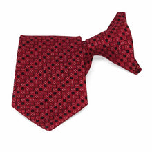 Load image into Gallery viewer, Folded front view of a crimson red square pattern boys&#39; clip-on tie