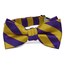 Load image into Gallery viewer, Boys&#39; Dark Purple and Gold Striped Bow Tie