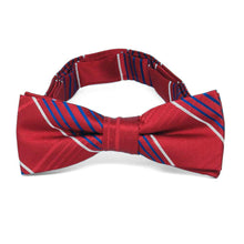 Load image into Gallery viewer, Boys&#39; red, white and blue plaid bow tie, close up front view