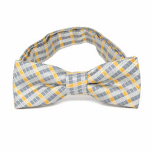 Load image into Gallery viewer, Boys&#39; yellow and silver plaid bow tie, front view