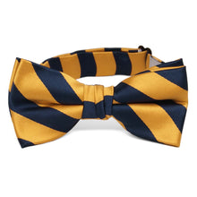 Load image into Gallery viewer, Boys&#39; navy blue and gold bar striped bow tie