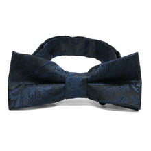 Load image into Gallery viewer, Boys&#39; navy blue paisley bow tie, close up front view