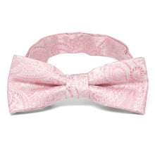 Load image into Gallery viewer, Boys&#39; light pink paisley bow tie, close up front view