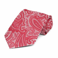 Load image into Gallery viewer, Boys&#39; red paisley necktie, rolled to show pattern