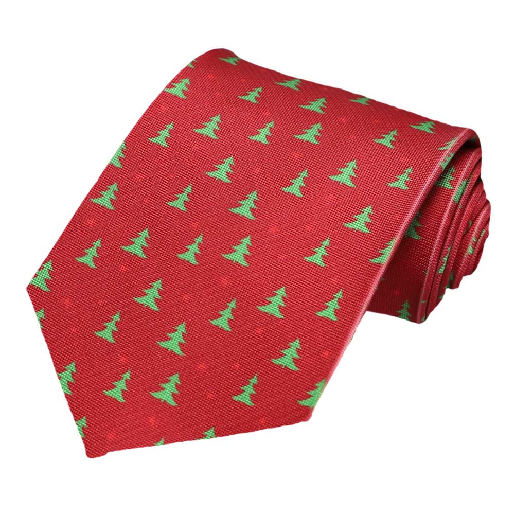 Christmas Red Gold Xmas Tree Pattern Mens Tie Set