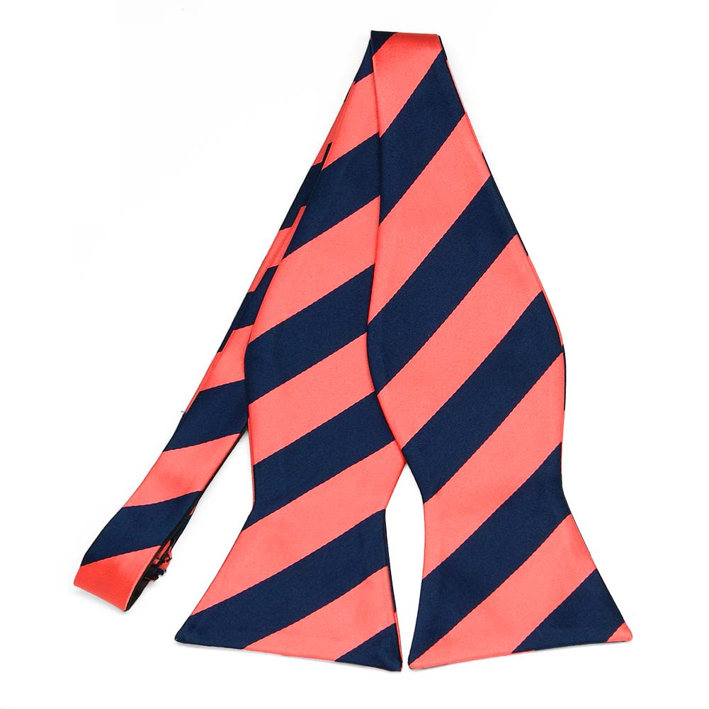 Bright Coral And Navy Blue Striped Self Tie Bow Tie Shop At Tiemart Tiemart Inc 5360