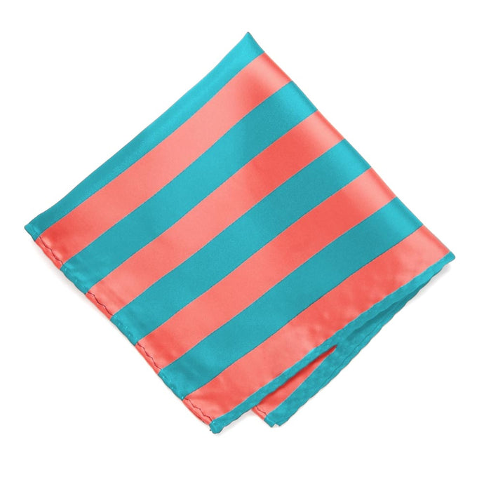 Bright Coral and Turquoise Striped Pocket Square