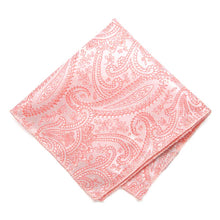 Load image into Gallery viewer, Coral paisley pocket square, flat front view