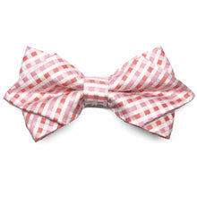 Load image into Gallery viewer, Pink and white plaid diamond tip bow tie, front view