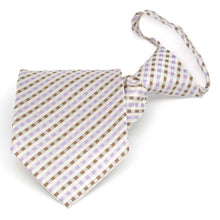 Load image into Gallery viewer, Cream, tan and light purple plaid zipper tie, folded front view