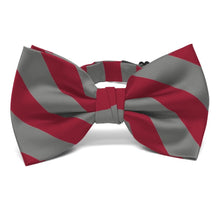 Load image into Gallery viewer, Crimson Red and Medium Gray Striped Bow Tie