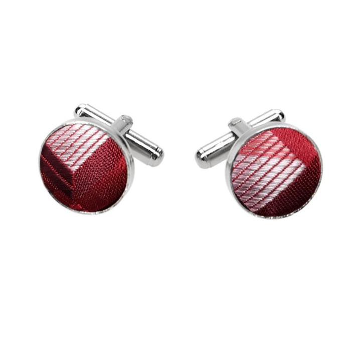 Crimson Red Plaid Fabric Cufflinks