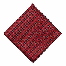 Load image into Gallery viewer, Crimson red and black square pattern pocket square, flat front view