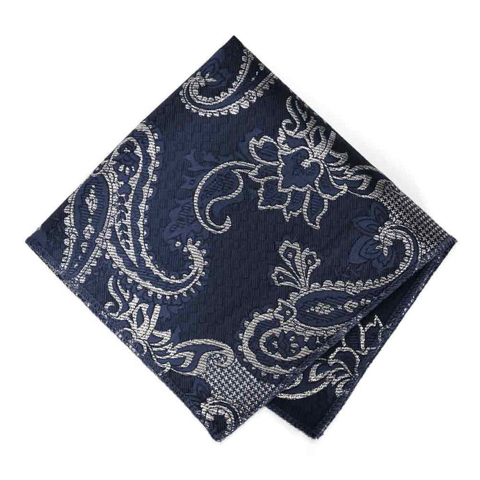 Dark Blue and Silver Kilburn Paisley Pocket Square