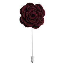 Load image into Gallery viewer, Merlot flower lapel pin with a silver tone pin  Edit alt text