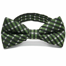 Load image into Gallery viewer, Dark green and white plaid bow tie, front view