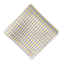 Load image into Gallery viewer, Silver and yellow plaid pocket square, flat front view