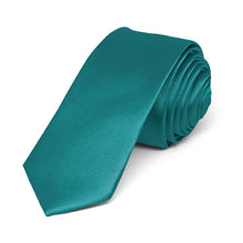 Load image into Gallery viewer, Deep Aqua Skinny Solid Color Necktie, 2&quot; Width