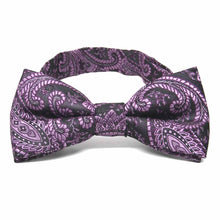 Load image into Gallery viewer, Eggplant paisley bow tie, front view to show pattern