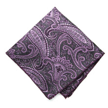 Load image into Gallery viewer, Eggplant paisley pocket square, flat front view