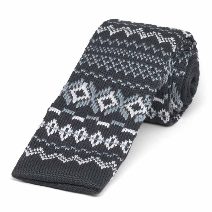 Dark Gray Fair Isle Knit Skinny Tie