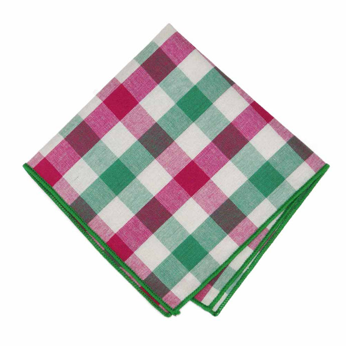 Fuchsia and Green Check Cotton Pocket Square