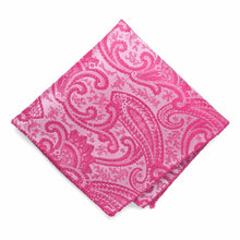 Load image into Gallery viewer, Bright fuchsia paisley pocket square, flat front view