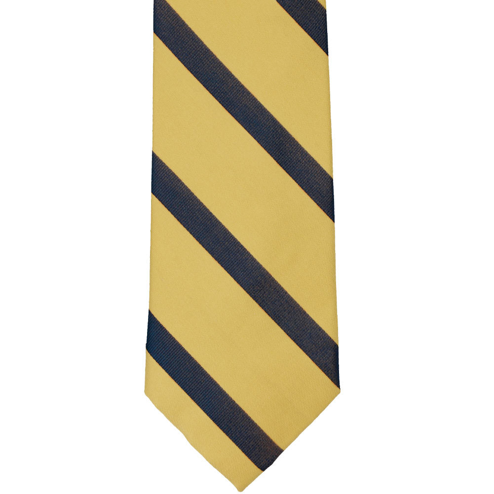 Light Gold and Navy Blue Striped Cotton/Silk Extra Long Necktie | Shop ...