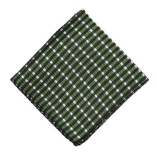 Load image into Gallery viewer, Dark green and white plaid pocket square, flat front view