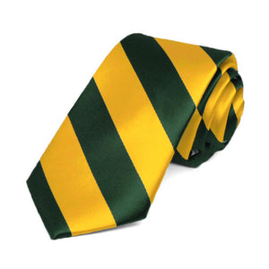 Hunter Green and Golden Yellow Striped Slim Tie, 2.5" Width