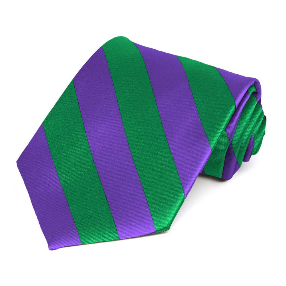 Shantung Striped Green, Purple and Cream Silk Tie - Fort Belvedere