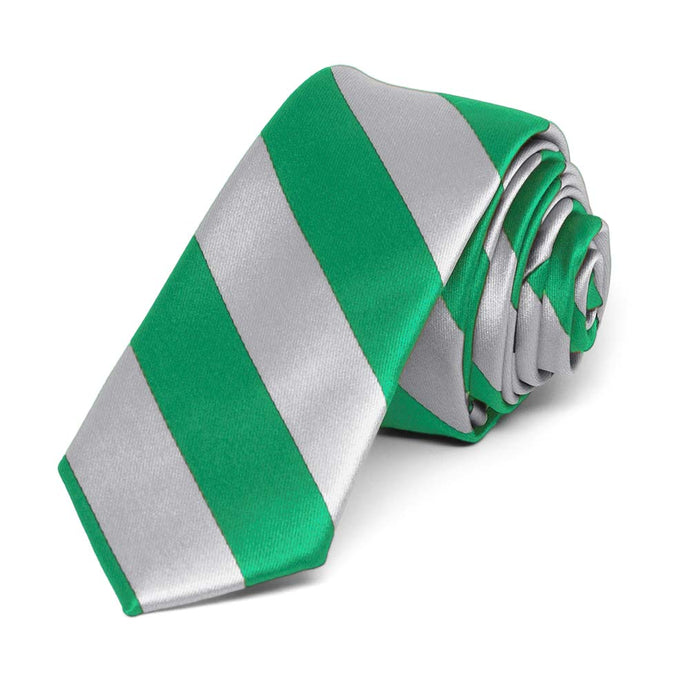 Kelly Green and Silver Striped Skinny Tie, 2