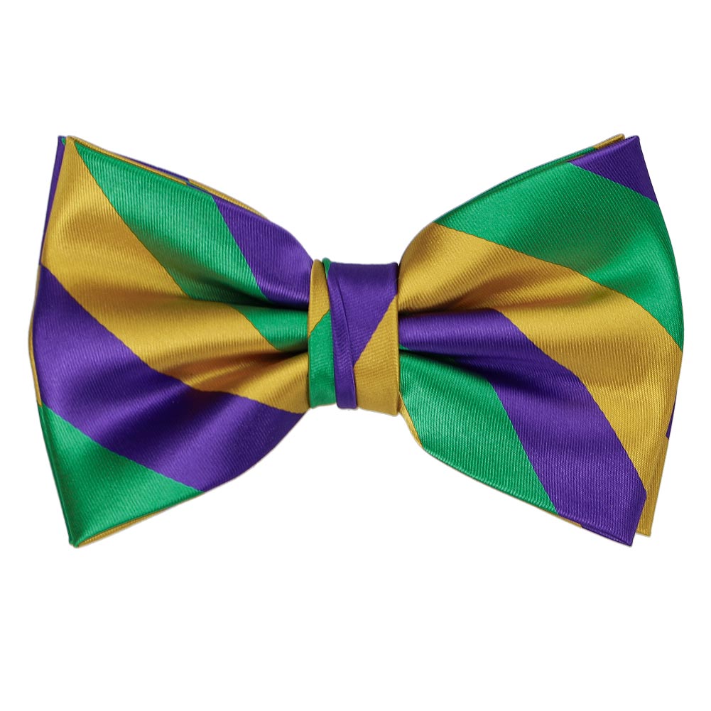 Dark Purple, Gold And Kelly Green Striped Bow Tie | Shop At TieMart ...