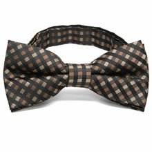 Load image into Gallery viewer, Brown and black plaid bow tie, front view