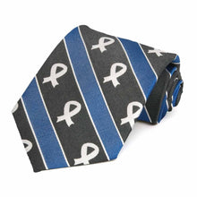 Load image into Gallery viewer, Colon Cancer Awareness Striped Cotton/Silk Extra Long Tie