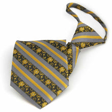 Load image into Gallery viewer, Black and yellow floral stripe zipper style tie, folded front view