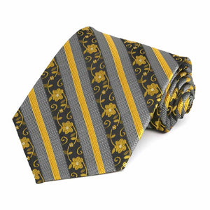 Marigold Yellow Floral Striped Tie | Shop at TieMart – TieMart, Inc.
