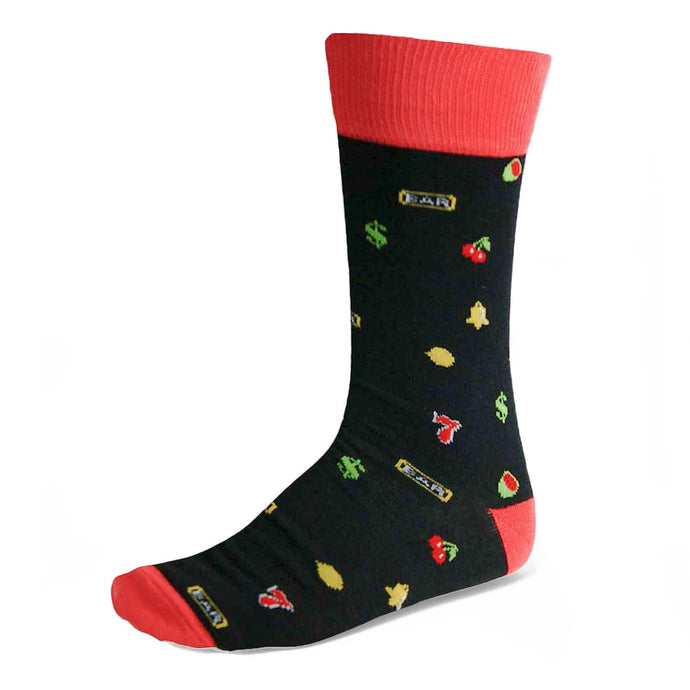 Men's slot machine socks on black and red background