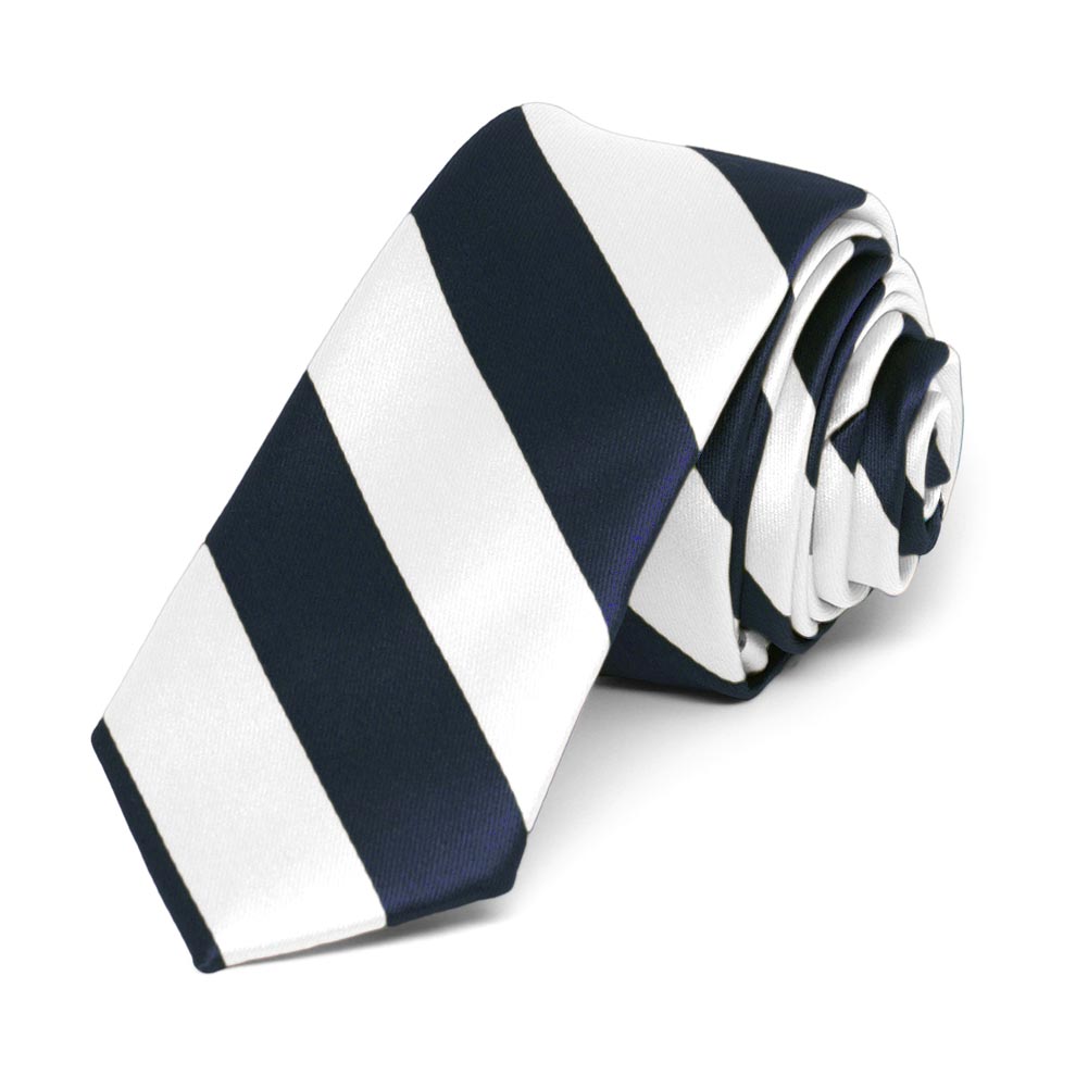 Wide Striped Silk Tie in Navy and White