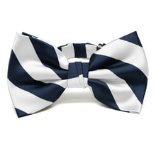 Load image into Gallery viewer, Navy Blue and White Striped Bow Tie