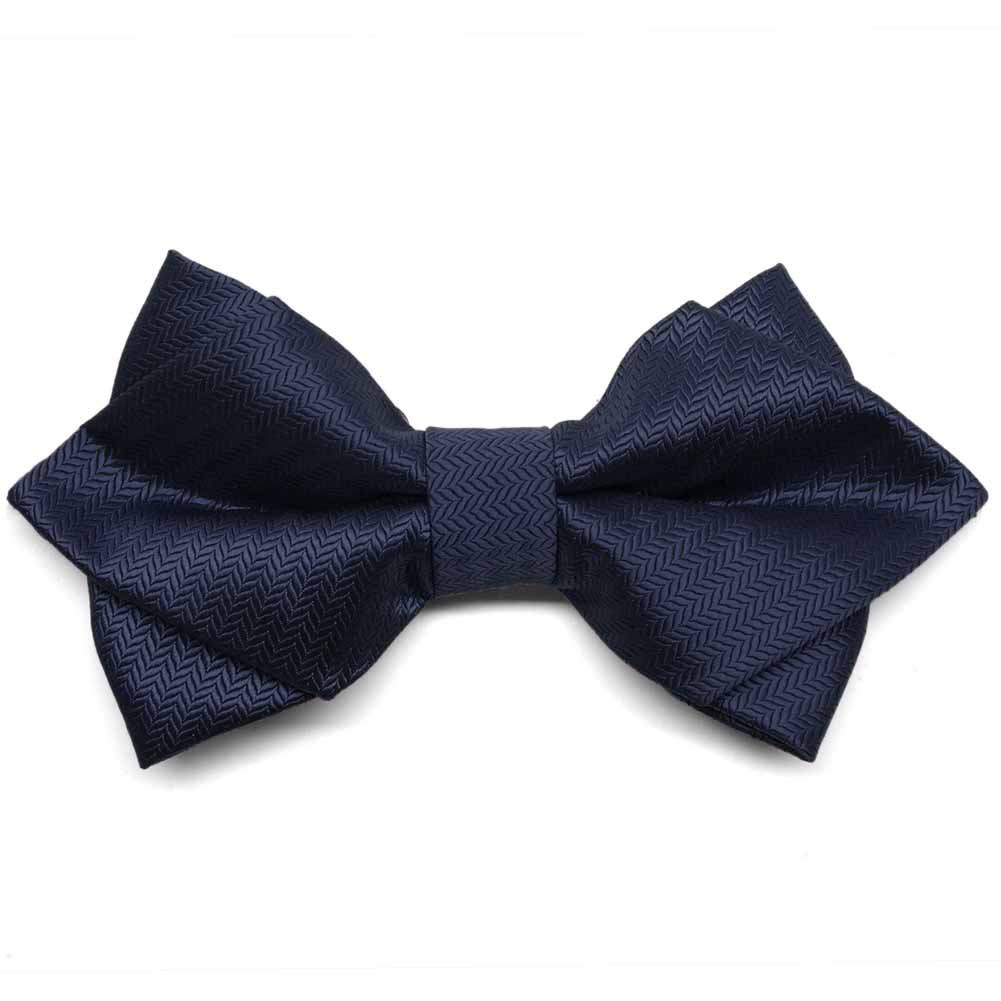 Men's Navy Blue Herringbone Diamond Tip Bow Ties | Shop at TieMart ...