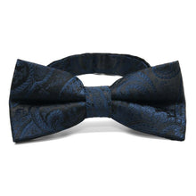 Load image into Gallery viewer, Navy blue paisley bow tie, close up front view