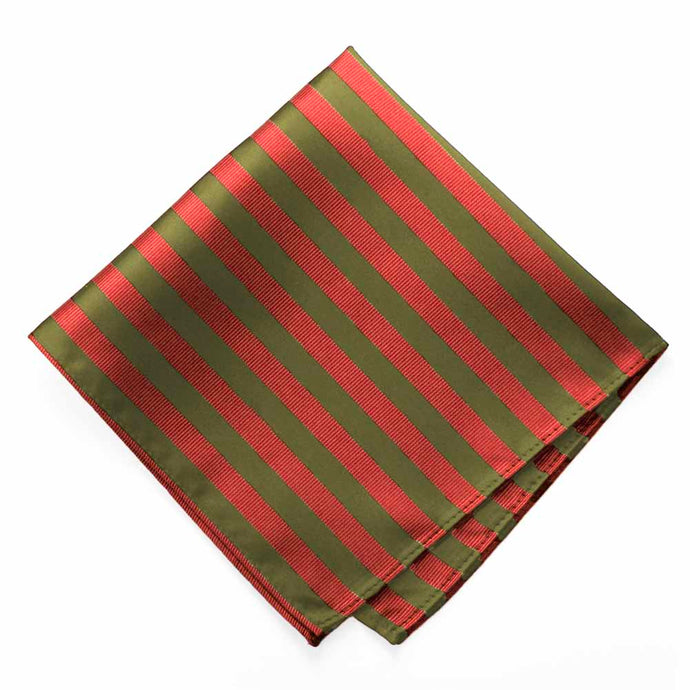 Olive Green and Persimmon Formal Striped Pocket Square