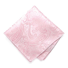 Load image into Gallery viewer, Light pink paisley pocket square, flat front view