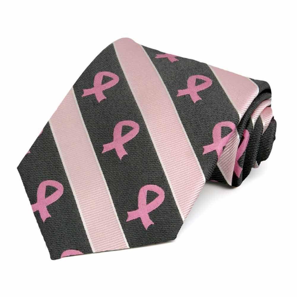 Breast Cancer Awareness Striped Cotton/Silk Extra Long Tie in Black ...